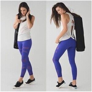 Lululemon Leggings Womens Sz 6 Blue Mesh Wanderlust Special Edition Stretch Yoga